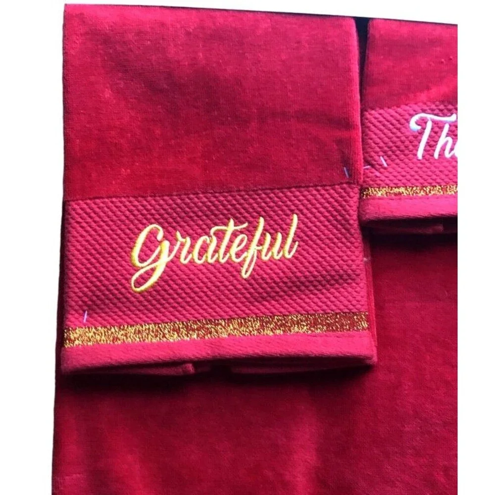 Christmas Towels Set Bath Hand Fingertip Thankful Blessed Grateful Holiday